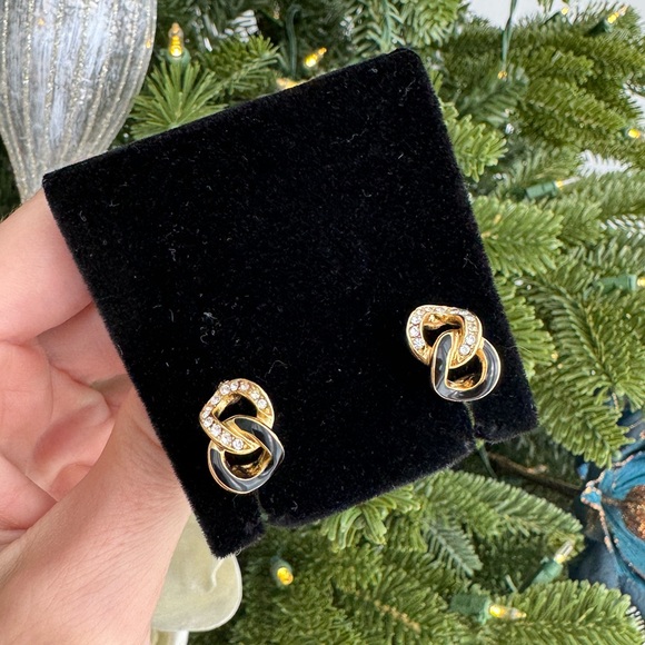 Christian Dior 18K Gold Plated enamel crystals vintage clip on earrings - Picture 10 of 16